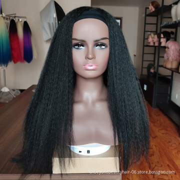 150 Density 20inch Kinky Straight Hair Headband Wigs for Black Women Synthetic Yaki Wig